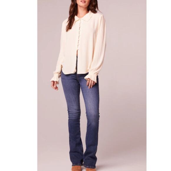 BAND OF THE FREE DENISE CREAM RUFFLE COLLAR BUTTON DOWN POET‎ BLOUSE TOP L-NEW - Picture 5 of 8
